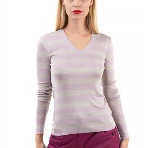 Burberry XS Thin Knit Silk V Neck Top, NWT